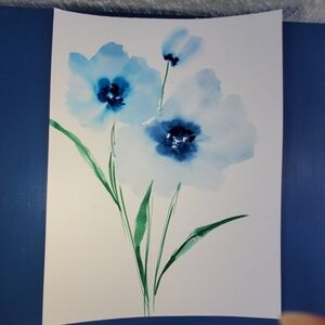 Blue Floral Watercolor Painting
